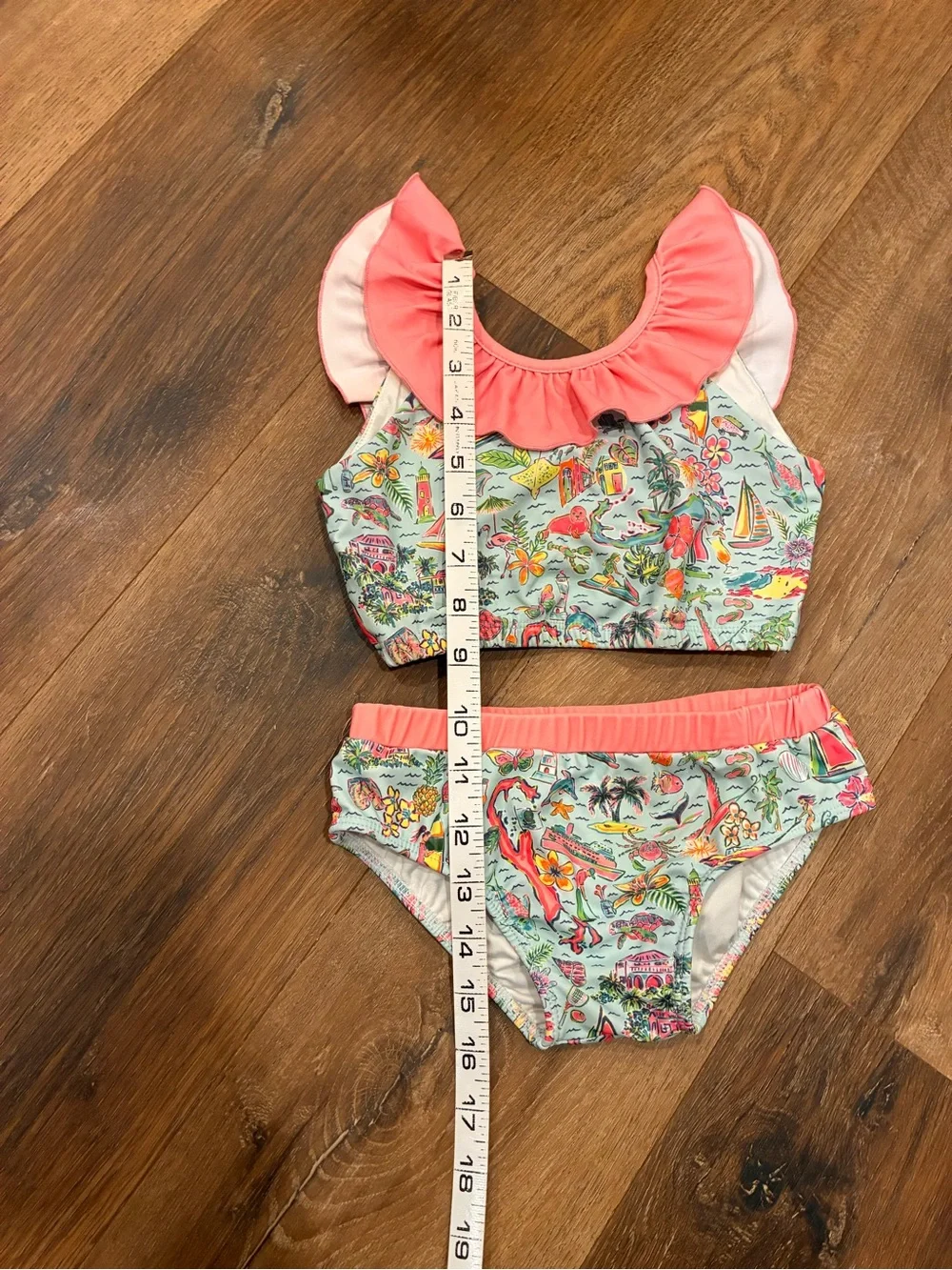 Southern Smocked Co Two Piece Tropical Swimsuit Ruffle Beach Vacation 5 Girl